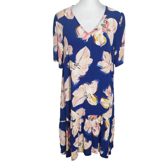 a new day Blue Floral Mini Shift Dress with Ruffle Hemline Size Small Easter Dre - Picture 1 of 9